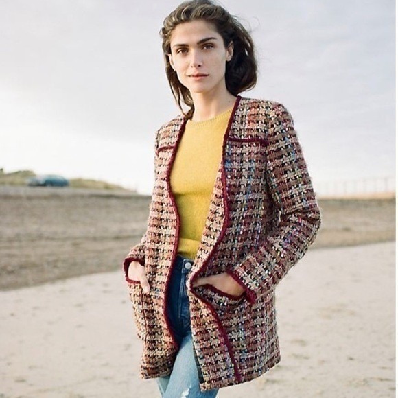 By Anthropologie Jackets & Blazers - Anthropologie Ett:twa Small $178 Harlequin Tweed Fringe Trim Wool Blend Coat